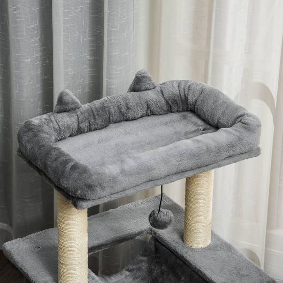 Arbre à chat PawHut 90 cm : hamac, grotte, 2 balles, poteaux sisal, pour chats jusqu'à 4 kg, gris - Image 10