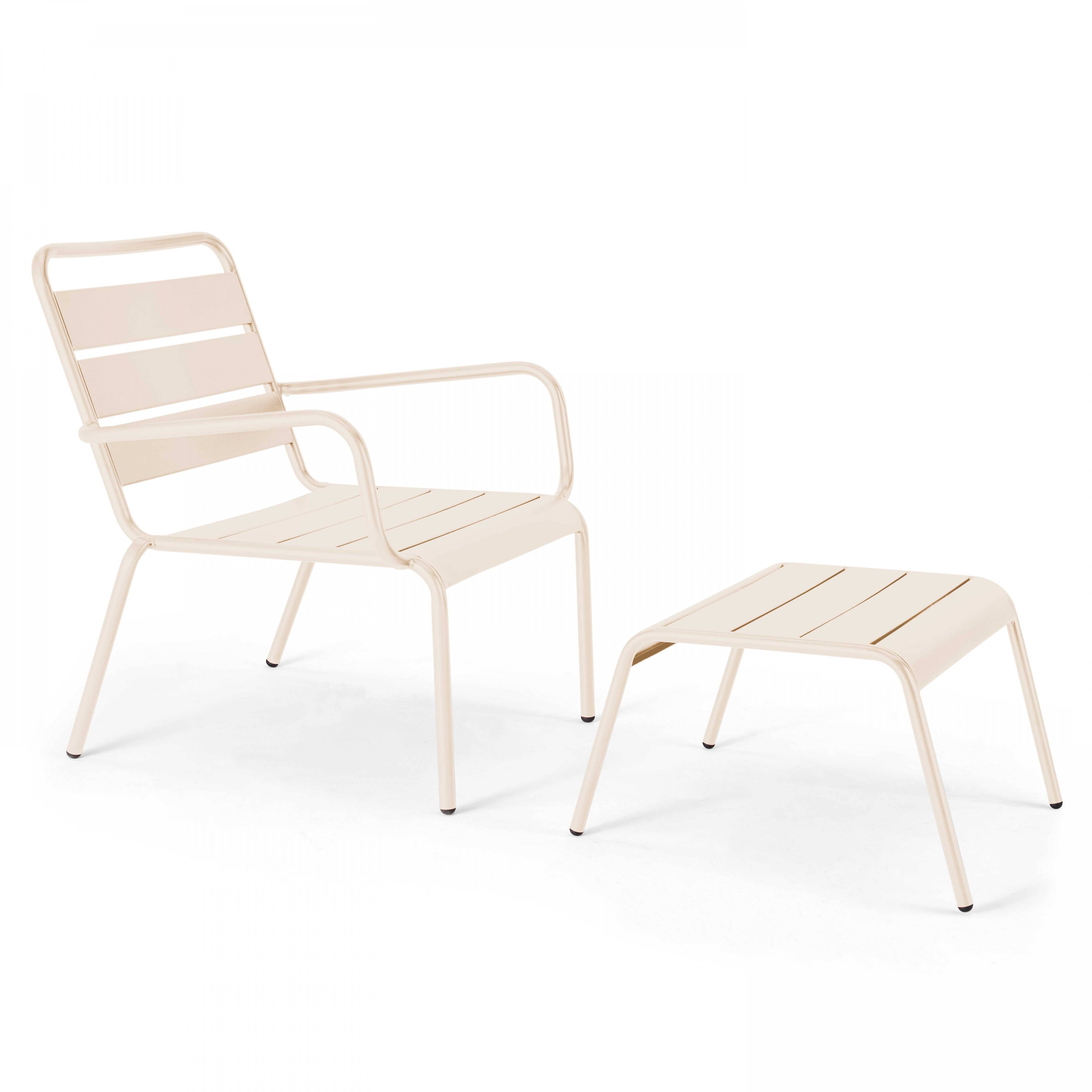 Oviala - Fauteuil relax et repose pied en métal ivoire Palavas - Oviala - Imagen 1