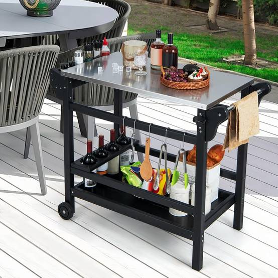 Chariot de Barbecue d'Extérieur à Double Étagères, Desserte de Jardin avec Poignée105 x 54 x 85 cm - Image 2