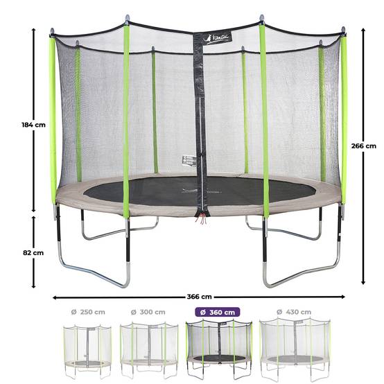 Kangui - Trampoline jardin Ø 360 cm + échelle + kit d'ancrage - JUMPI 360 - Taupe/Vert Kangui - Imagen 3