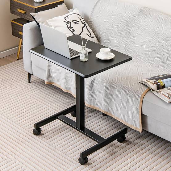 Bureau Assis Debout, Table de Lit à Roulette, Vérin Pneumatique,4 Roulettes,Charge 80kg, Bureau Réglable en Hauteur 74-108 CM, Noir - Imagen 4