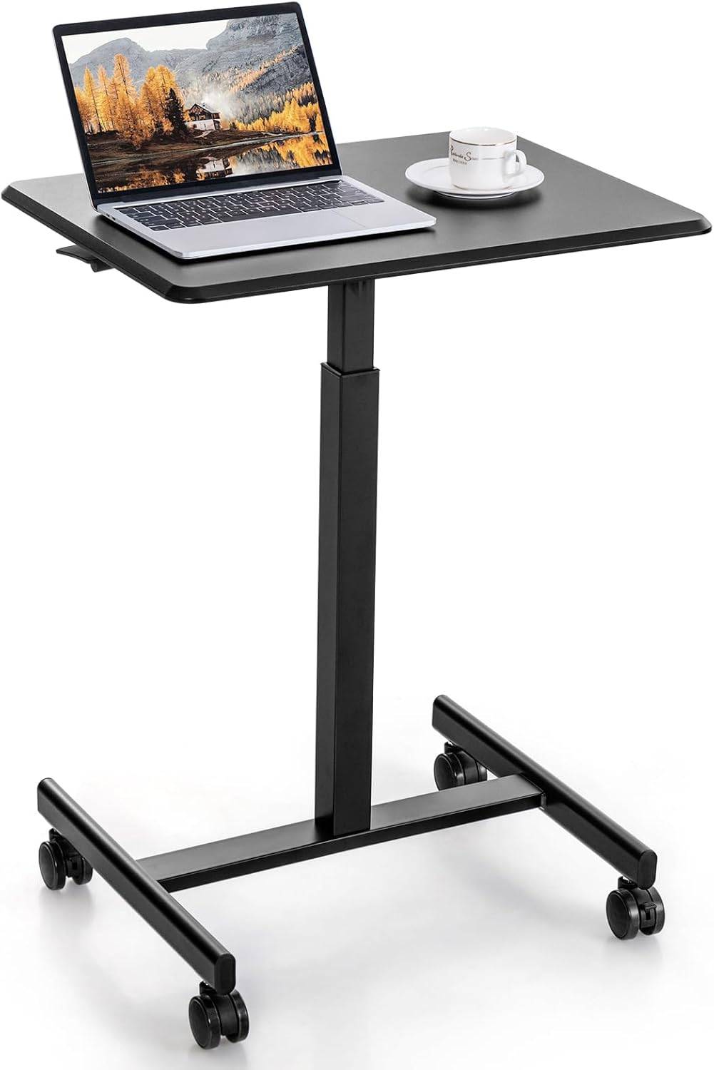 Bureau Assis Debout, Table de Lit à Roulette, Vérin Pneumatique,4 Roulettes,Charge 80kg, Bureau Réglable en Hauteur 74-108 CM, Noir - Imagen 1