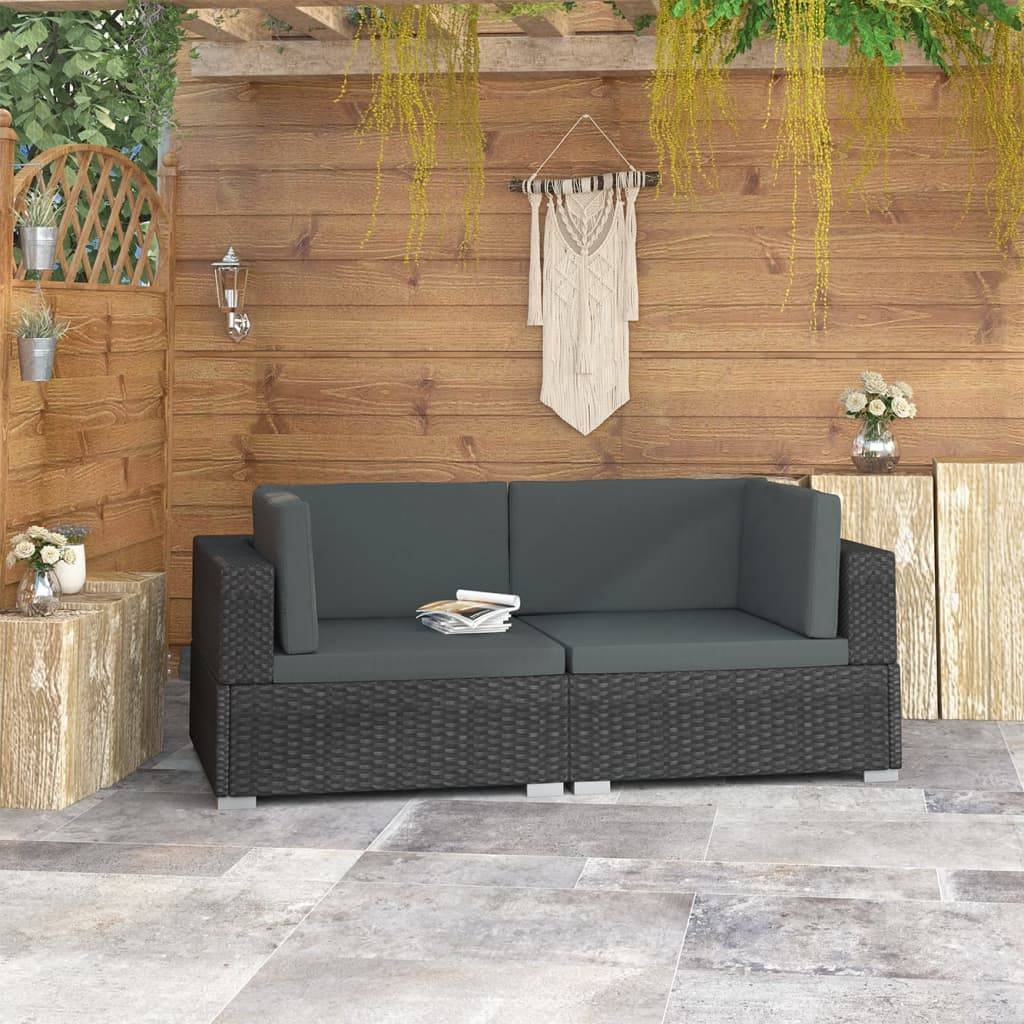 Vidaxl - Chaises d'angles lot de 2 avec coussins Résine tressée Noir vidaXL 47263 - Imagen 1