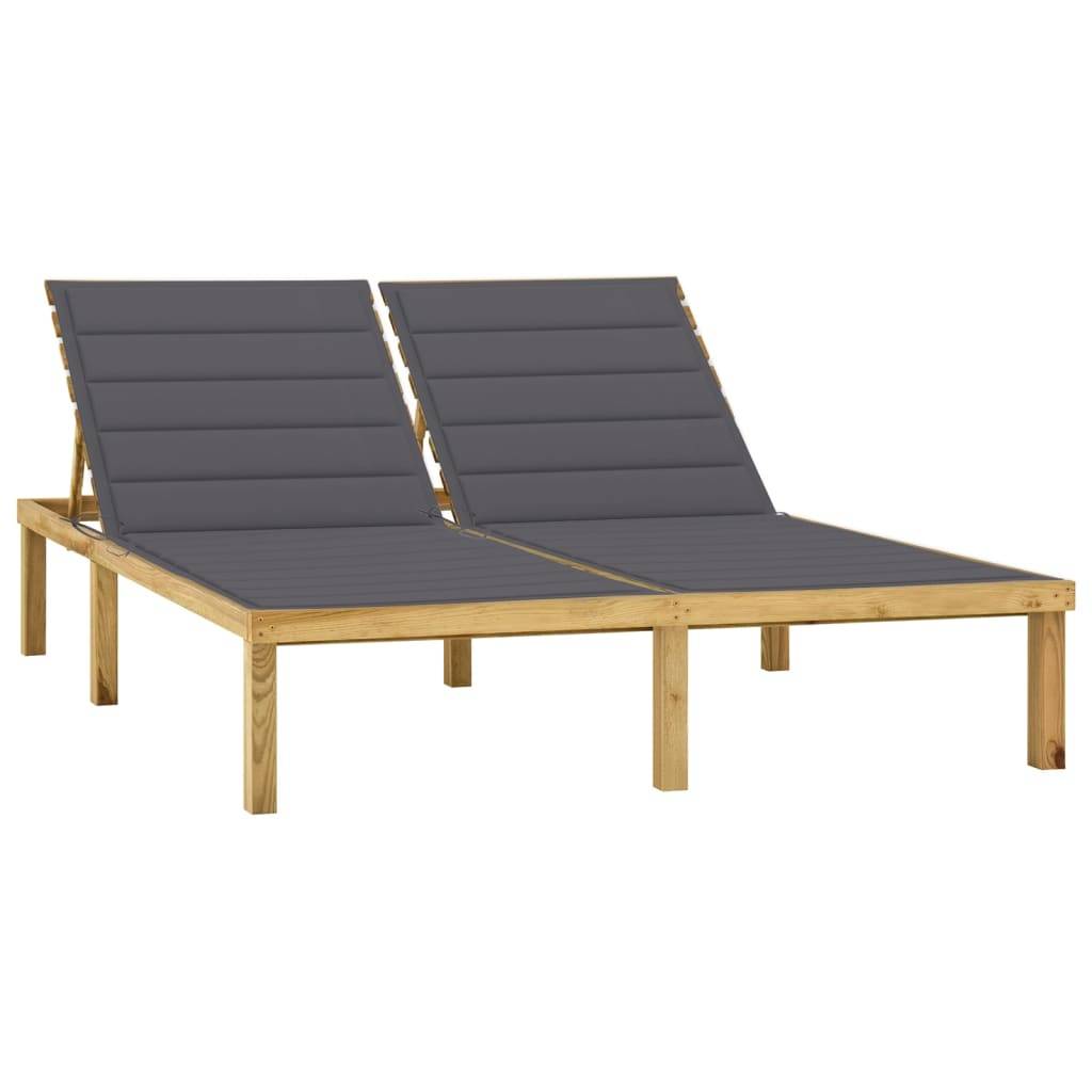 Helloshop26 - Transat chaise longue bain de soleil lit de jardin terrasse meuble d'extérieur double avec coussins anthracite pin imprégné - Imagen 1