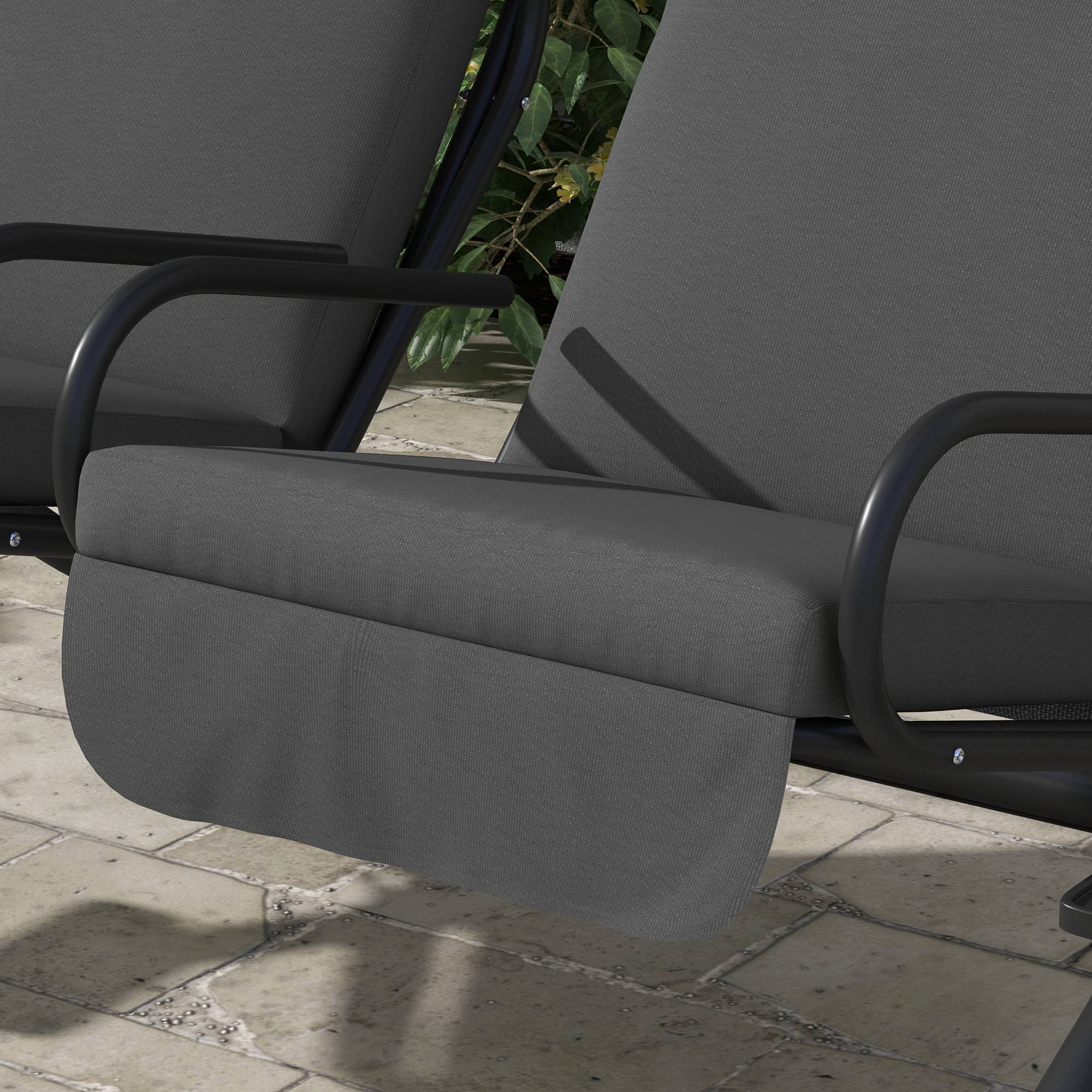 Outsunny - Balancelle de jardin 2 places indépendantes 2 tablettes supports coussins assise dossier grand confort acier noir polyester gris - Outsunny - Imagen 5