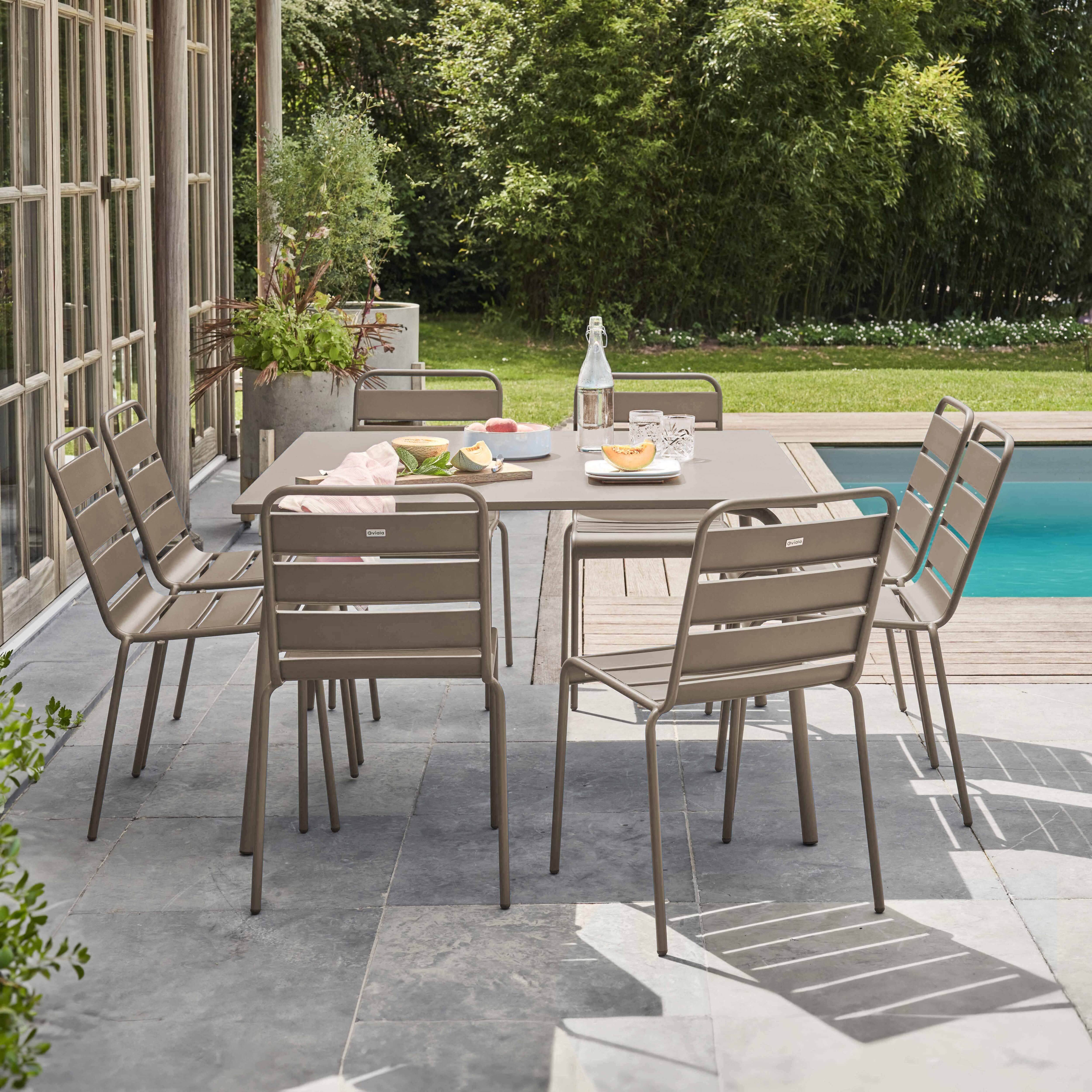 Oviala - Ensemble table de jardin et 8 chaises en métal taupe Palavas - Oviala - Imagen 2