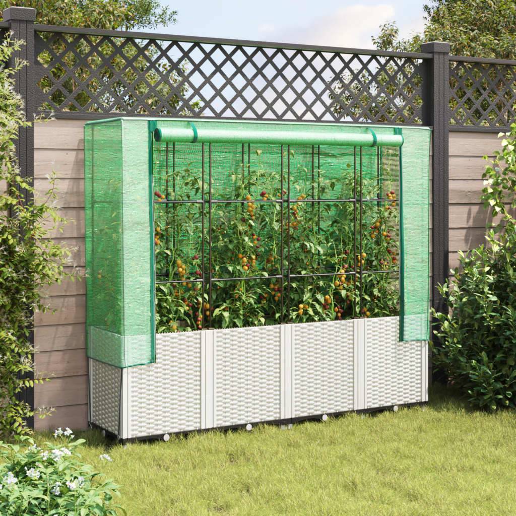 ComfortXL - Haute Jardinière sur Pieds 160cm avec Serre de Culture, Design Rotin Blanc, Hauteur Totale 153cm – ComfortXL Outdoor Living - Image 3