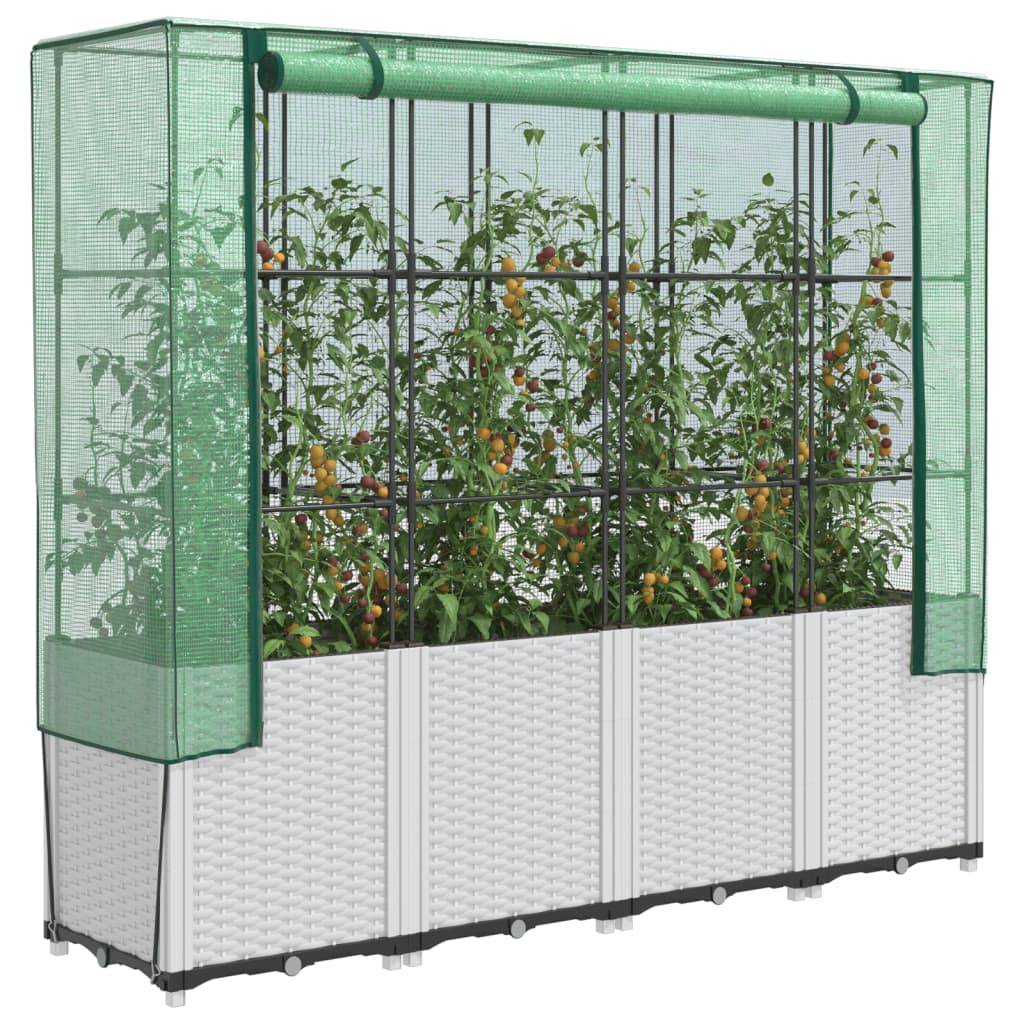 ComfortXL - Haute Jardinière sur Pieds 160cm avec Serre de Culture, Design Rotin Blanc, Hauteur Totale 153cm – ComfortXL Outdoor Living - Image 1
