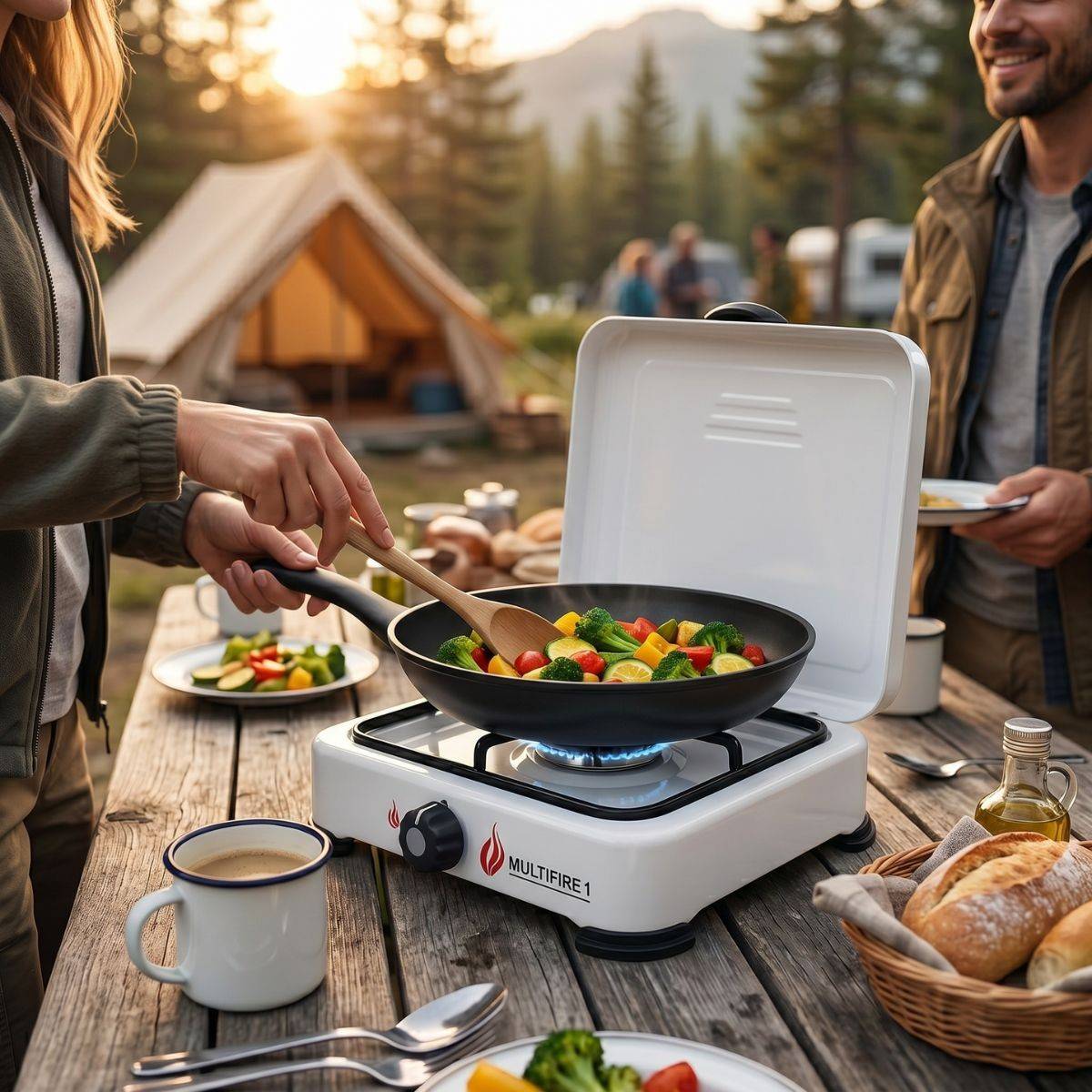 Réchaud à gaz portable 1 feu 1500W Blanc Brûleur fonte amovible Gaz butane/propane Cuisson d'appoint Exterieure Camping GOLD - Imagen 3