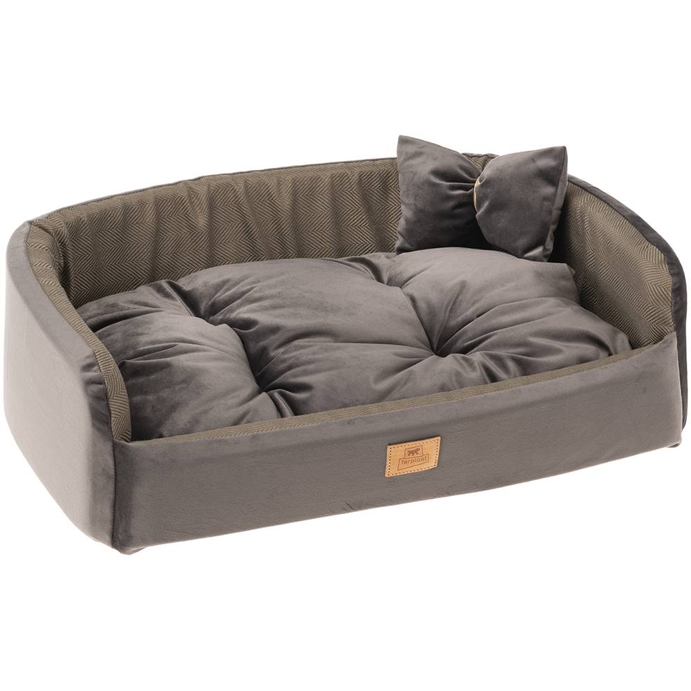 Ferplast - Couchage Rembourré Lit pour Chiens et Chats HARRIS 65 Lavable, avec Coussin, Tweed et Velours, Marron - Imagen 1