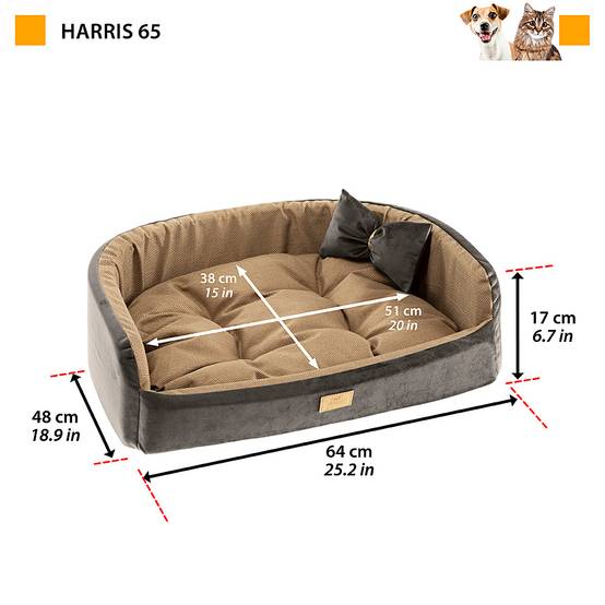 Ferplast - Couchage Rembourré Lit pour Chiens et Chats HARRIS 65 Lavable, avec Coussin, Tweed et Velours, Marron - Imagen 2