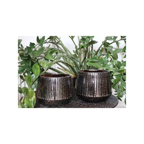 Les Poteries d'Albi - Carácter Metal Maceta de cerámica Ø21 cm H19 cm - LES POTERIES D'ALBI
