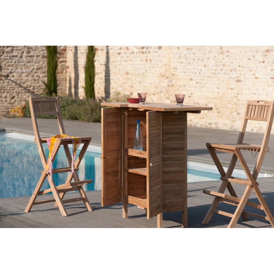 Macabane - HARRIS - Chaise pliante de bar jardin en bois Teck - Imagen 3