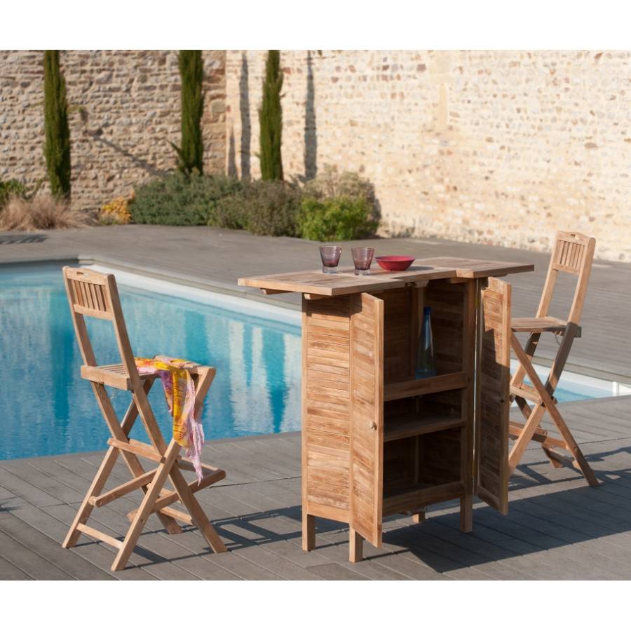 Macabane - HARRIS - Chaise pliante de bar jardin en bois Teck - Imagen 2
