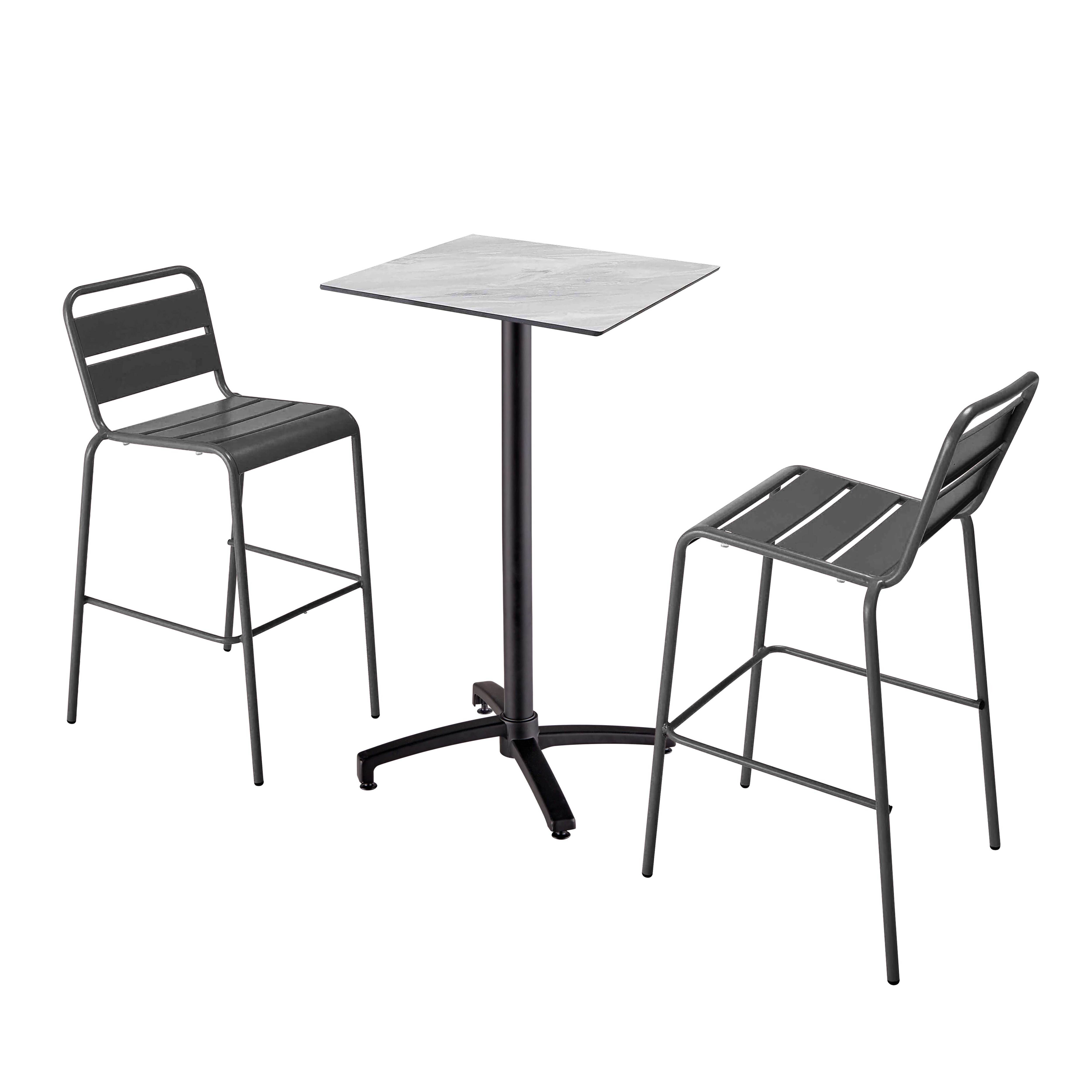 Oviala - Ensemble table haute stratifié marbre et 2 chaises hautes gris - Oviala - Image 1