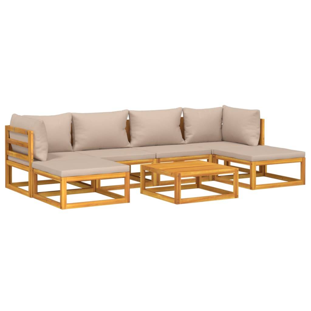 Helloshop26 - Salon de jardin meuble d'extérieur ensemble de mobilier 7 pièces avec coussins taupe bois massif - Imagen 1