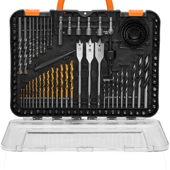 VEVOR Kit 100 forets et embouts pour perceuse/visseuse, avec étui, pour bois et métal, bricolage. - Image 9