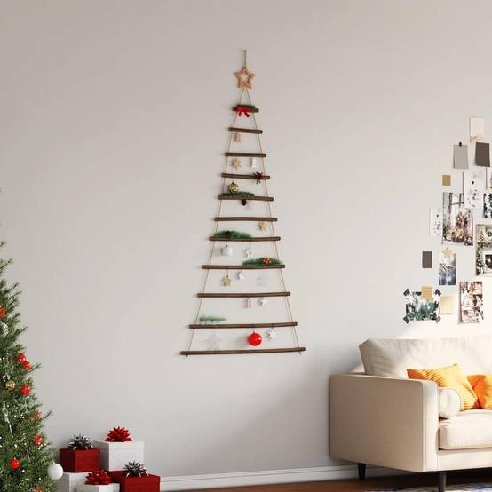 Sapin de Noël Mural Suspendu en Bois Naturel Décoration Rustique 150 cm – ComfortXL Outdoor Living - Image 3