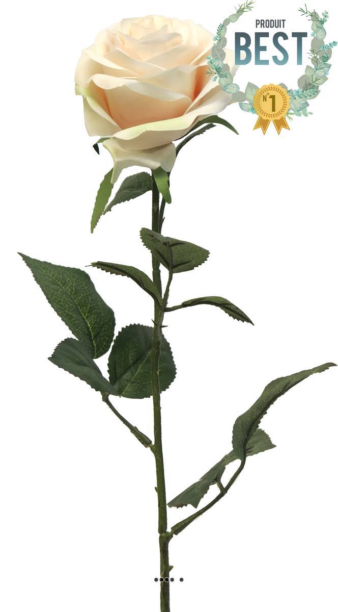Artificielles - Rose factice Paris H64cm tête D9cm 12 feuilles tissu Crème vert - BEST - couleur: Crème vert - Imagen 1