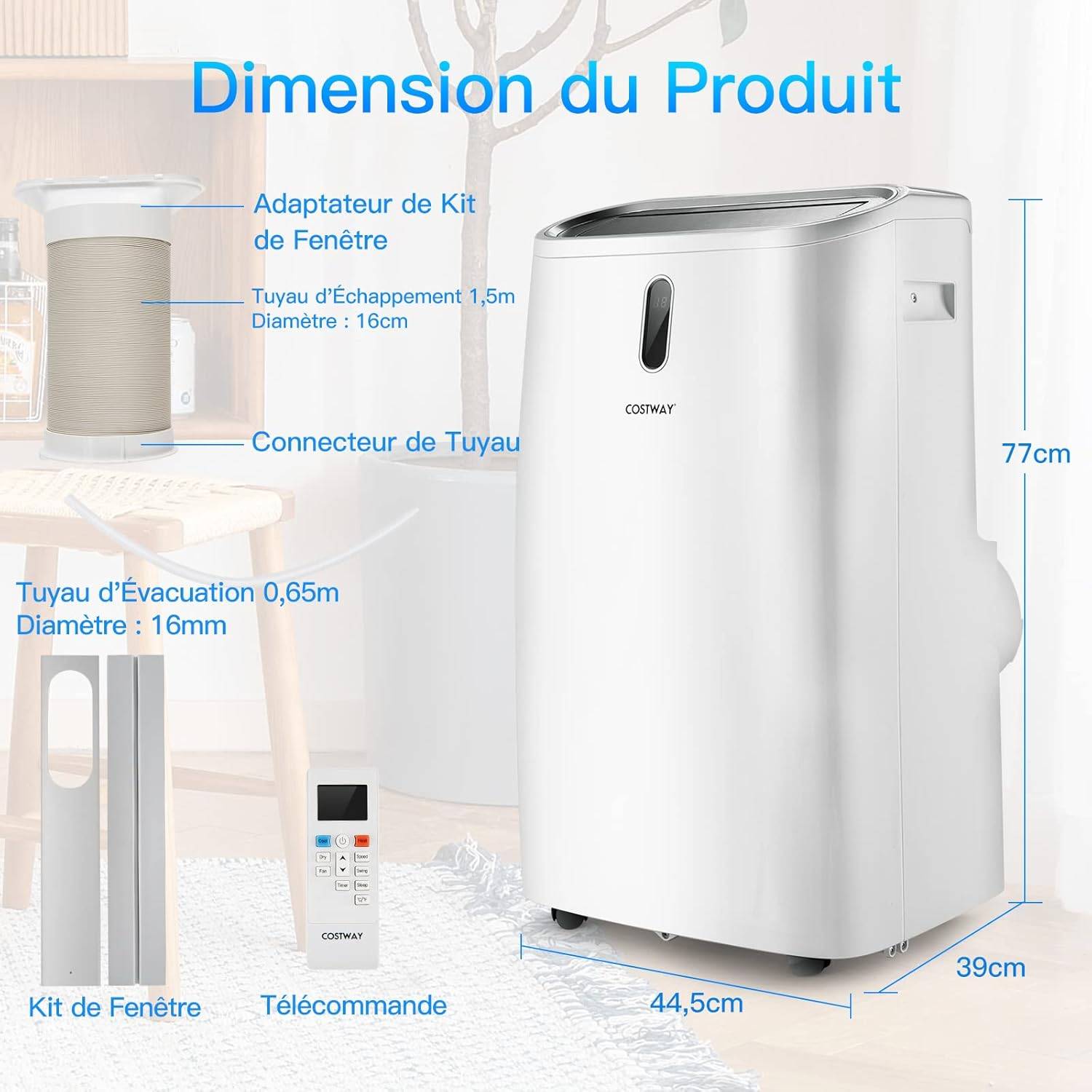 Climatiseur Mobile Silencieux 5 en 1 Ventilateur Déshumidificateur Rafraîchisseur d’Air, Chauffage Climatisation Mobile 14000 BTU Classe énergétique A - Image 4