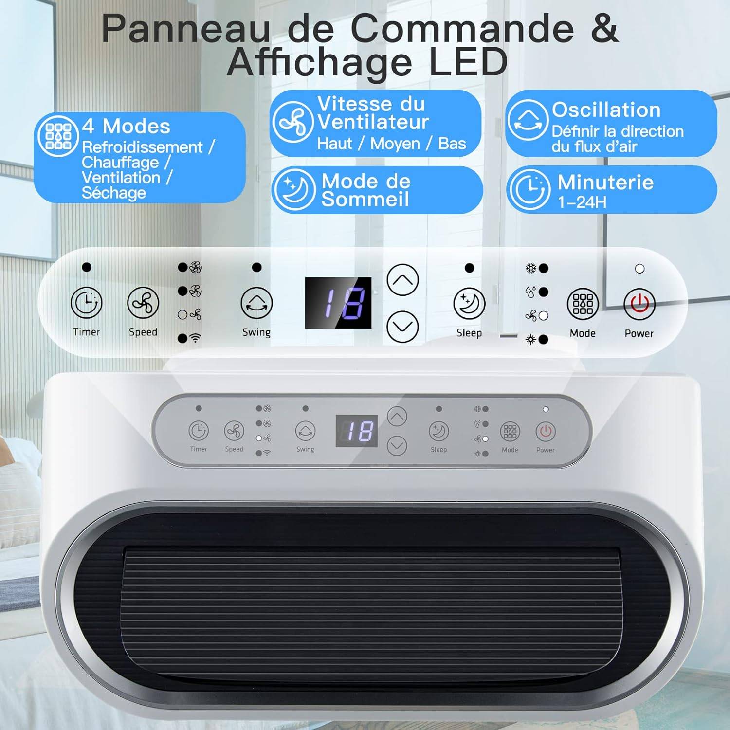 Climatiseur Mobile Silencieux 5 en 1 Ventilateur Déshumidificateur Rafraîchisseur d’Air, Chauffage Climatisation Mobile 14000 BTU Classe énergétique A - Image 3