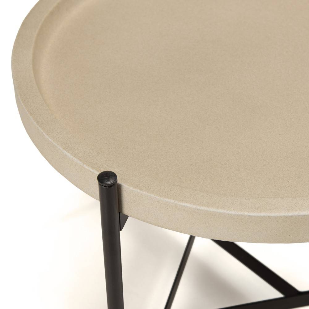 Macabane - HECTOR - Table d'appoint 52x50cm plateau béton beige pieds métal noir - Imagen 5