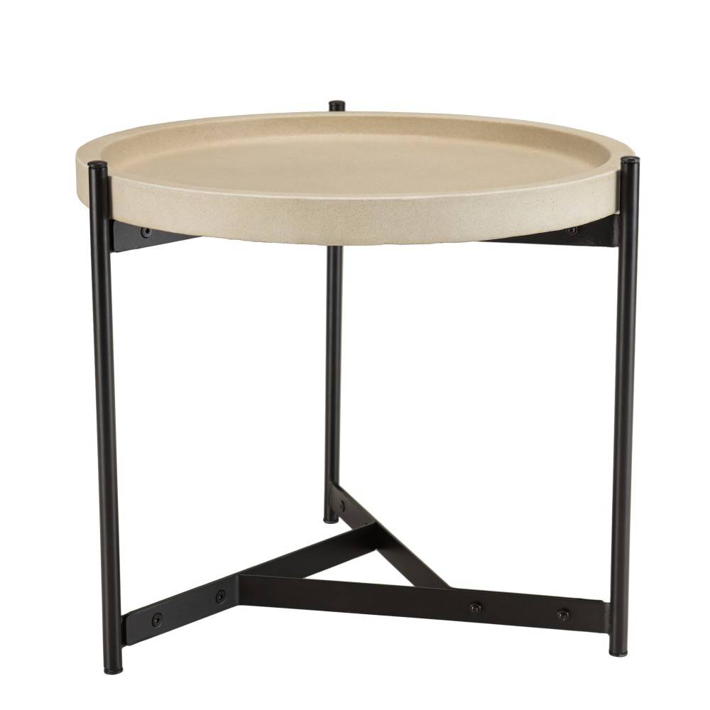 Macabane - HECTOR - Table d'appoint 52x50cm plateau béton beige pieds métal noir - Imagen 4
