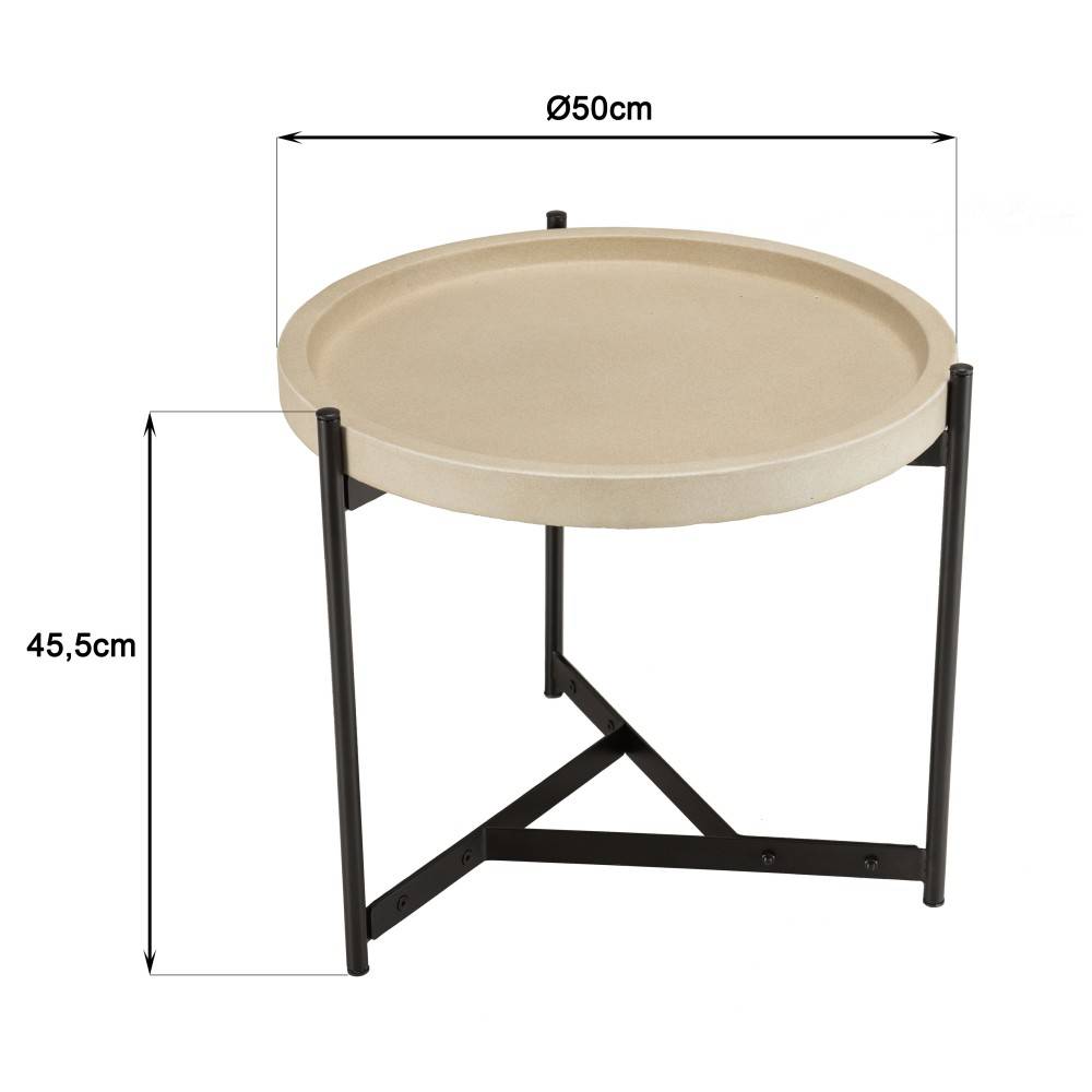 Macabane - HECTOR - Table d'appoint 52x50cm plateau béton beige pieds métal noir - Imagen 7