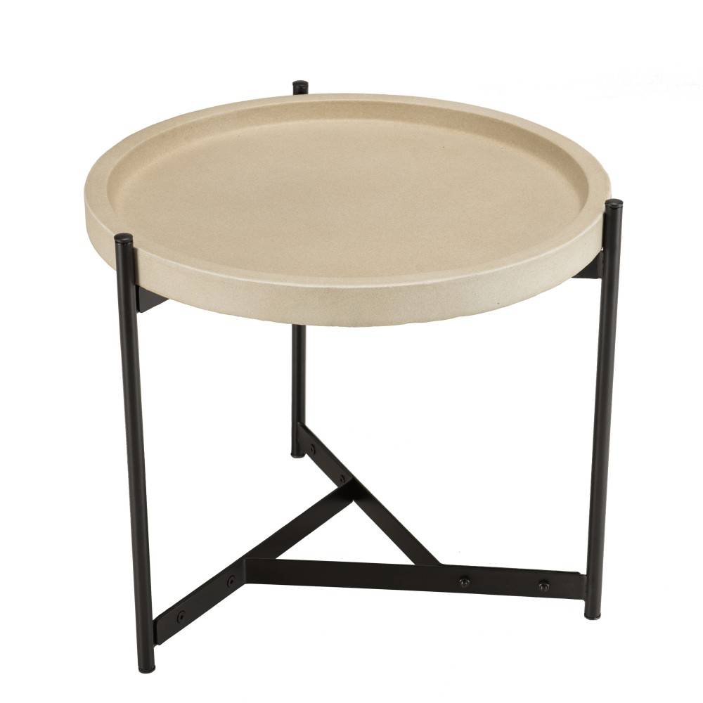 Macabane - HECTOR - Table d'appoint 52x50cm plateau béton beige pieds métal noir - Imagen 1