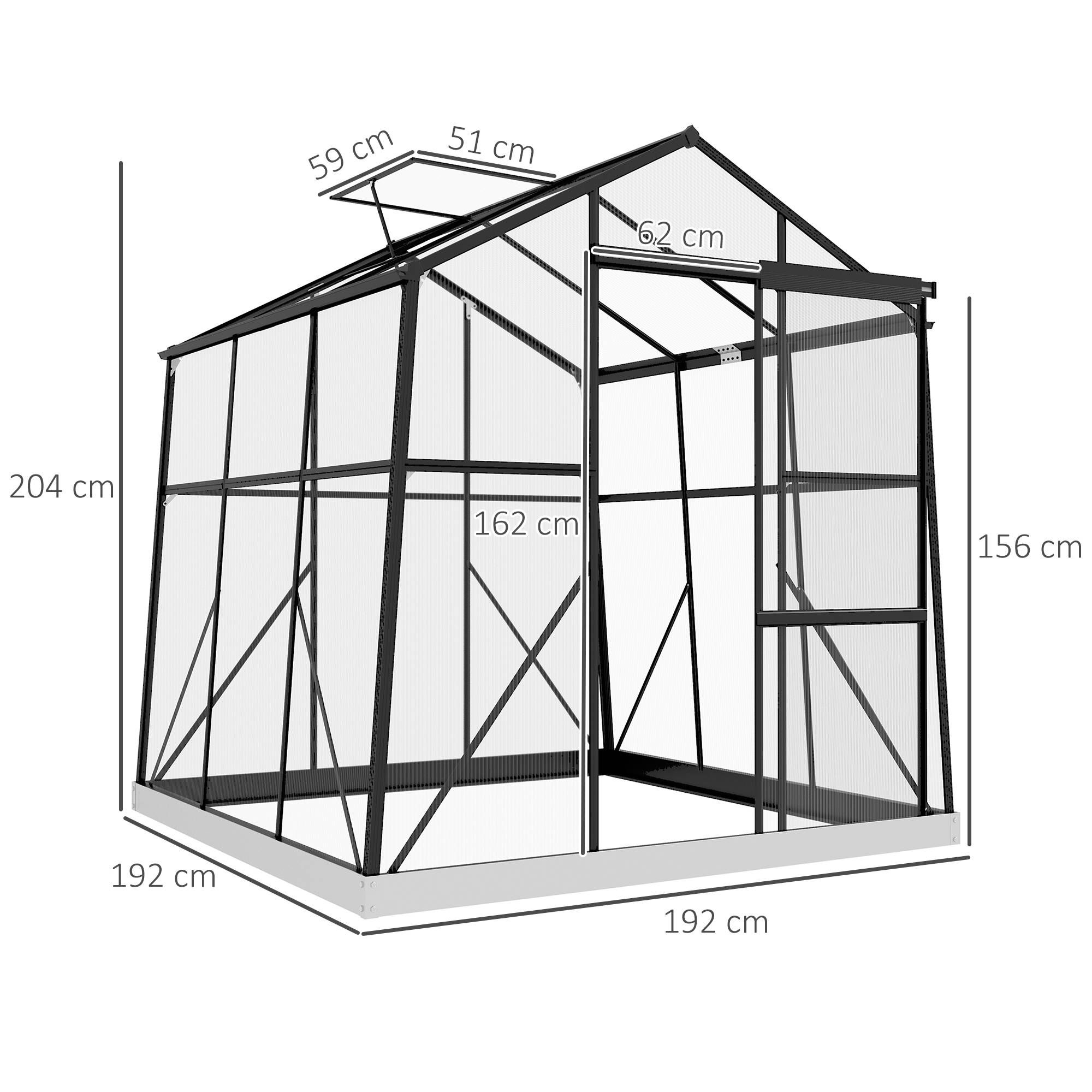 Serre polycarbonate aluminium pour plantes potager porte coulissante 192x192x204cm noir - ComfortXL Outdoor Living - Image 5