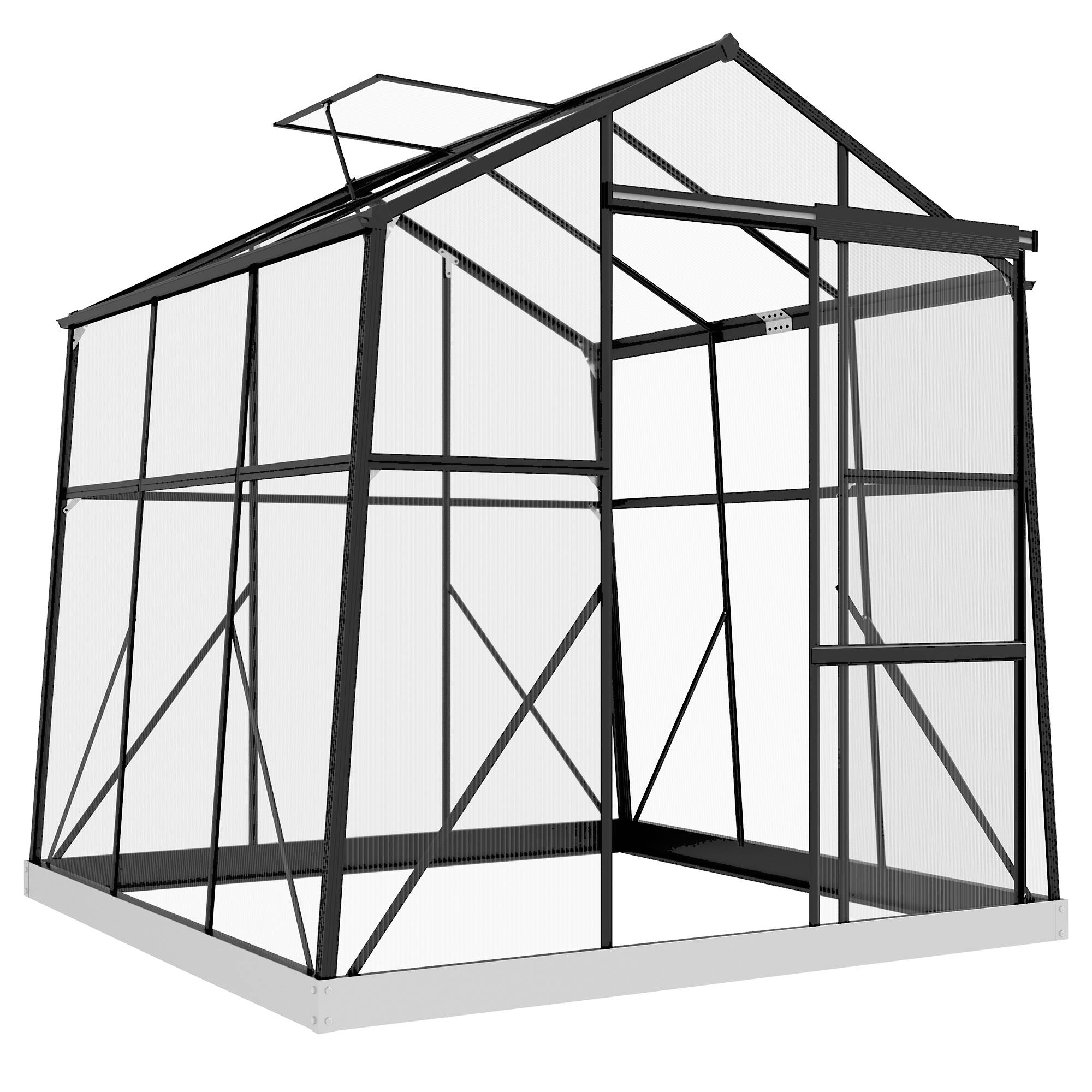 Serre polycarbonate aluminium pour plantes potager porte coulissante 192x192x204cm noir - ComfortXL Outdoor Living - Image 1