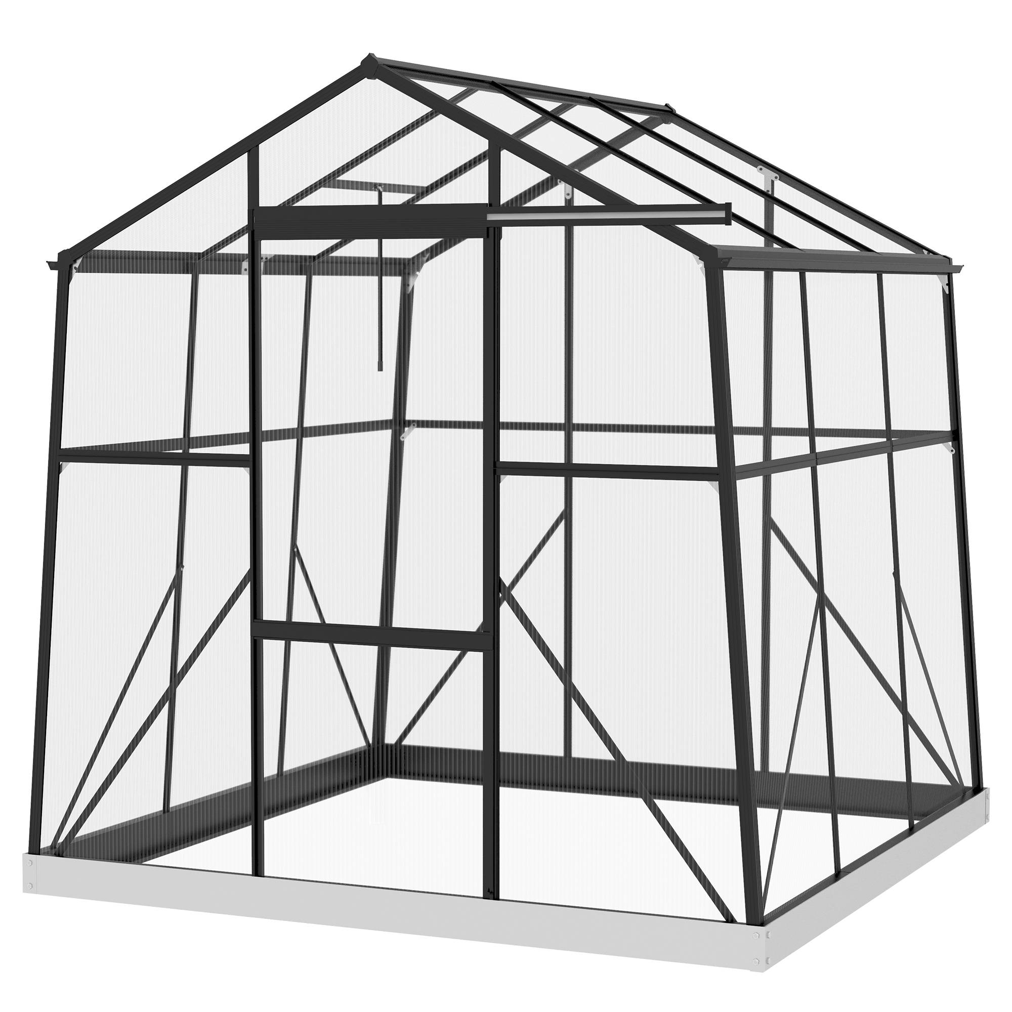 Serre polycarbonate aluminium pour plantes potager porte coulissante 192x192x204cm noir - ComfortXL Outdoor Living - Image 2