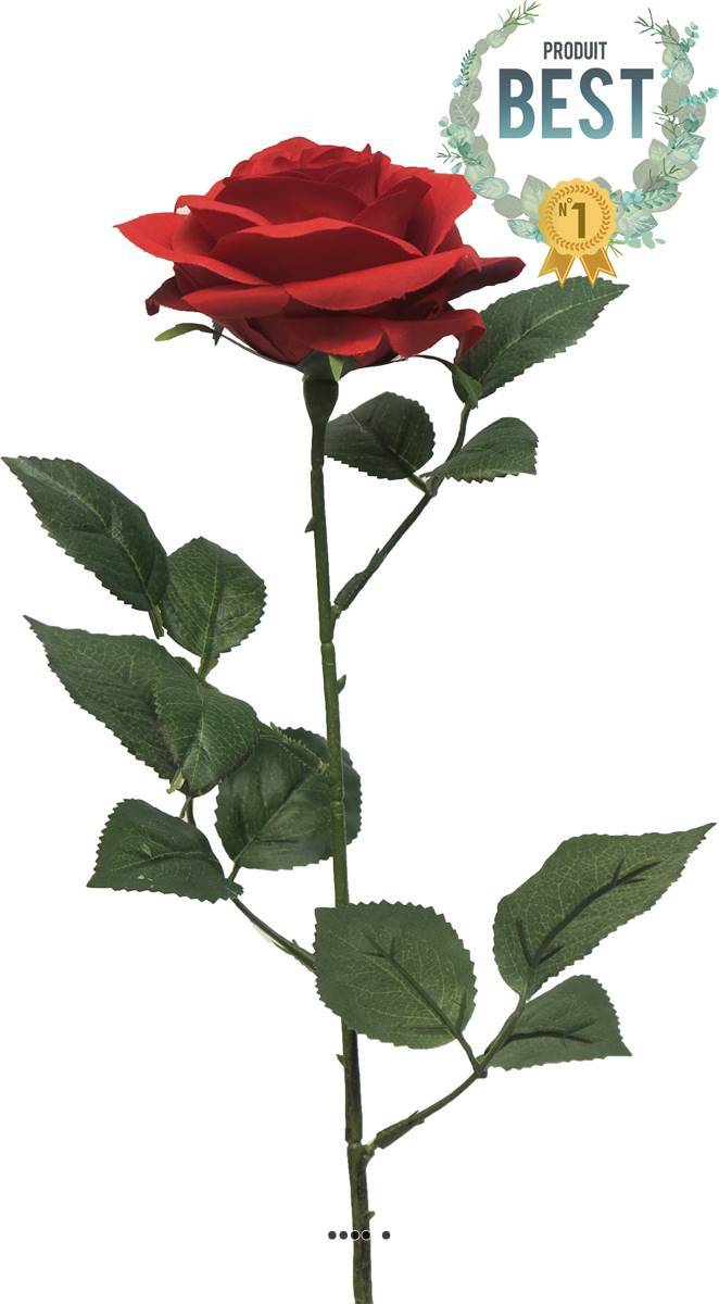 Artificielles - Rose factice Paris H64cm belle tête D9cm 12 feuilles tissu Rouge -BEST - couleur: Rouge - Imagen 1