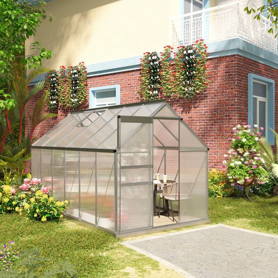 Serre de Jardin Polycarbonate 7,1m² Aluminium avec base et lucarne réglable 1,9x3,75x1,99m - ComfortXL Outdoor Living - Image 3