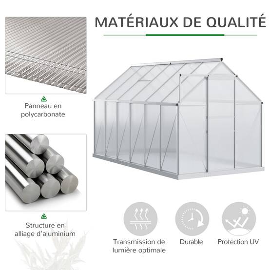 Serre de Jardin Polycarbonate 7,1m² Aluminium avec base et lucarne réglable 1,9x3,75x1,99m - ComfortXL Outdoor Living - Image 6