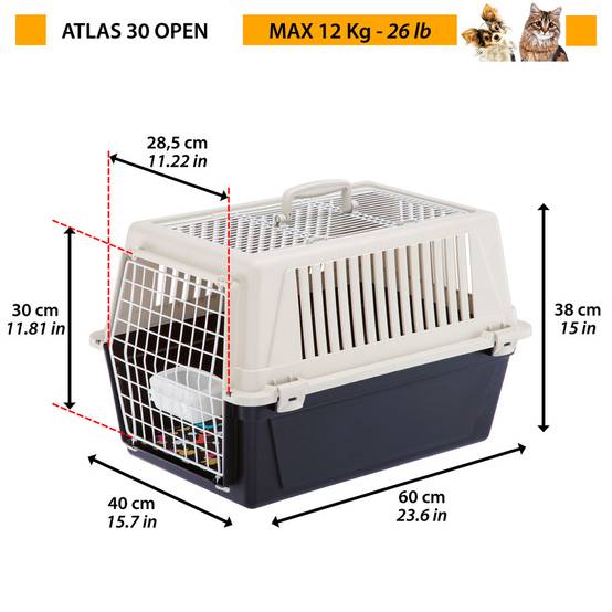 Ferplast - Ferplast Caisse de Transport Chat, Cage de Transport pour Chiens Petits Moyens et Chats jusqu'à 15 Kg, Toit Ouvrable, avec Coussin et Gamelle, Fentes - Image 2