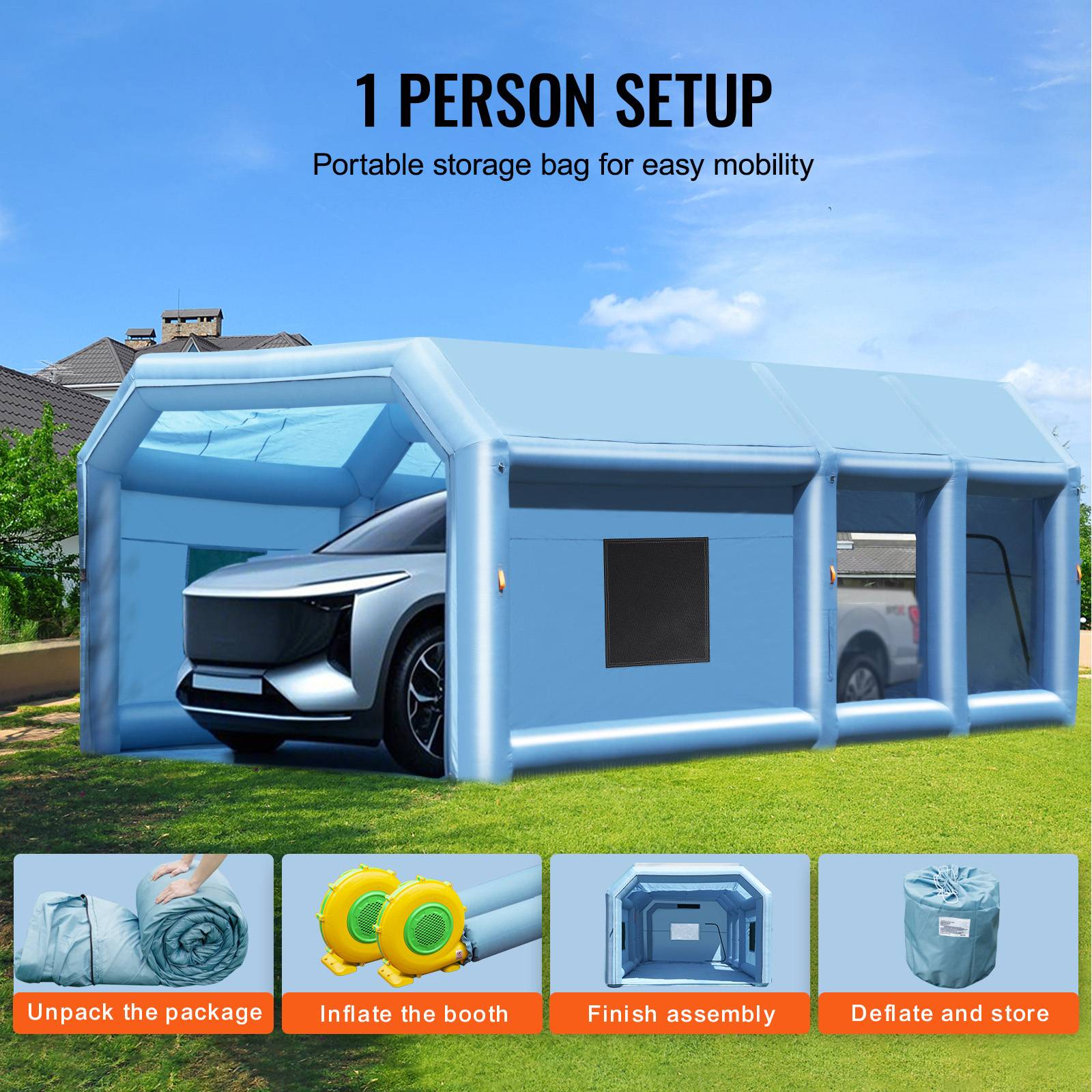 Vevor - VEVOR Cabine peinture gonflable 10x6.4x4.5m, souffleurs 1100+750W avec filtration, station atelier. - Image 6