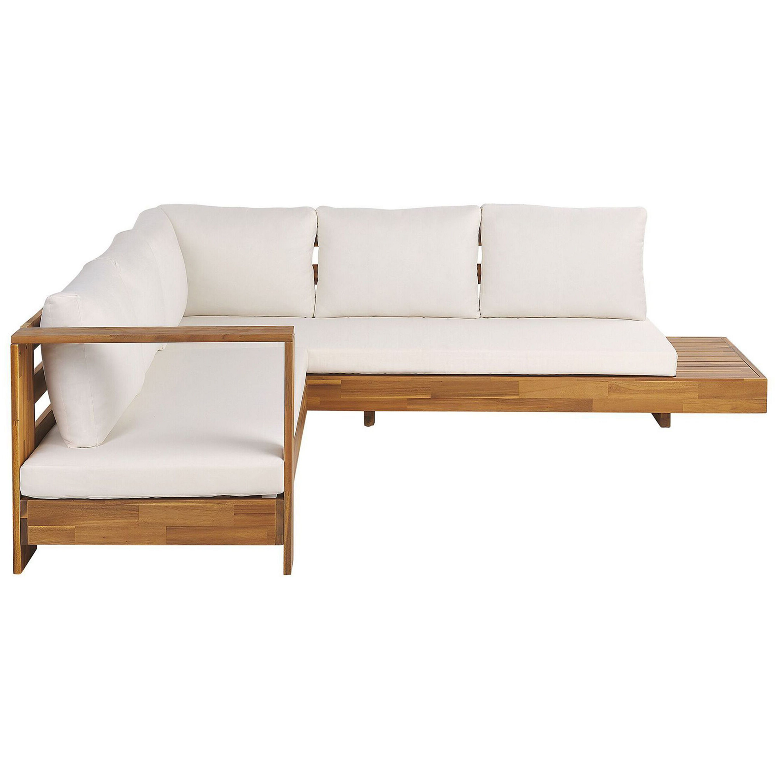 Salon de Jardin Bois Clair et Blanc en Bois d'Acacia Certifié Grand Canapé d'Angle Droit Modulable 5 Places Idéal pour l'Extérieur - Image 1