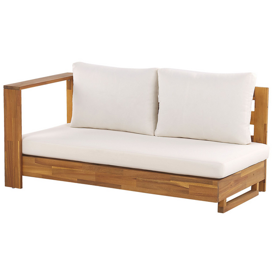 Salon de Jardin Bois Clair et Blanc en Bois d'Acacia Certifié Grand Canapé d'Angle Droit Modulable 5 Places Idéal pour l'Extérieur - Image 6