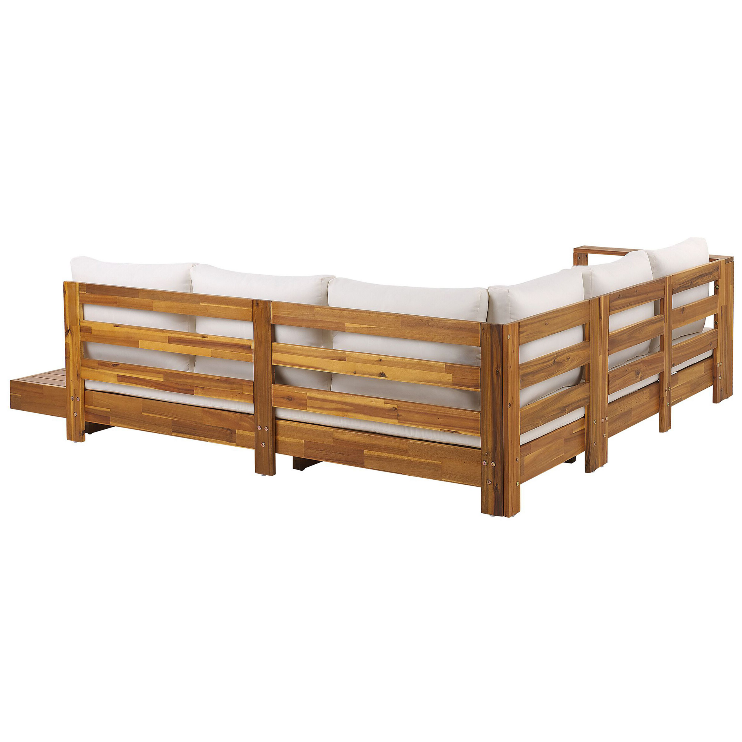 Salon de Jardin Bois Clair et Blanc en Bois d'Acacia Certifié Grand Canapé d'Angle Droit Modulable 5 Places Idéal pour l'Extérieur - Image 5