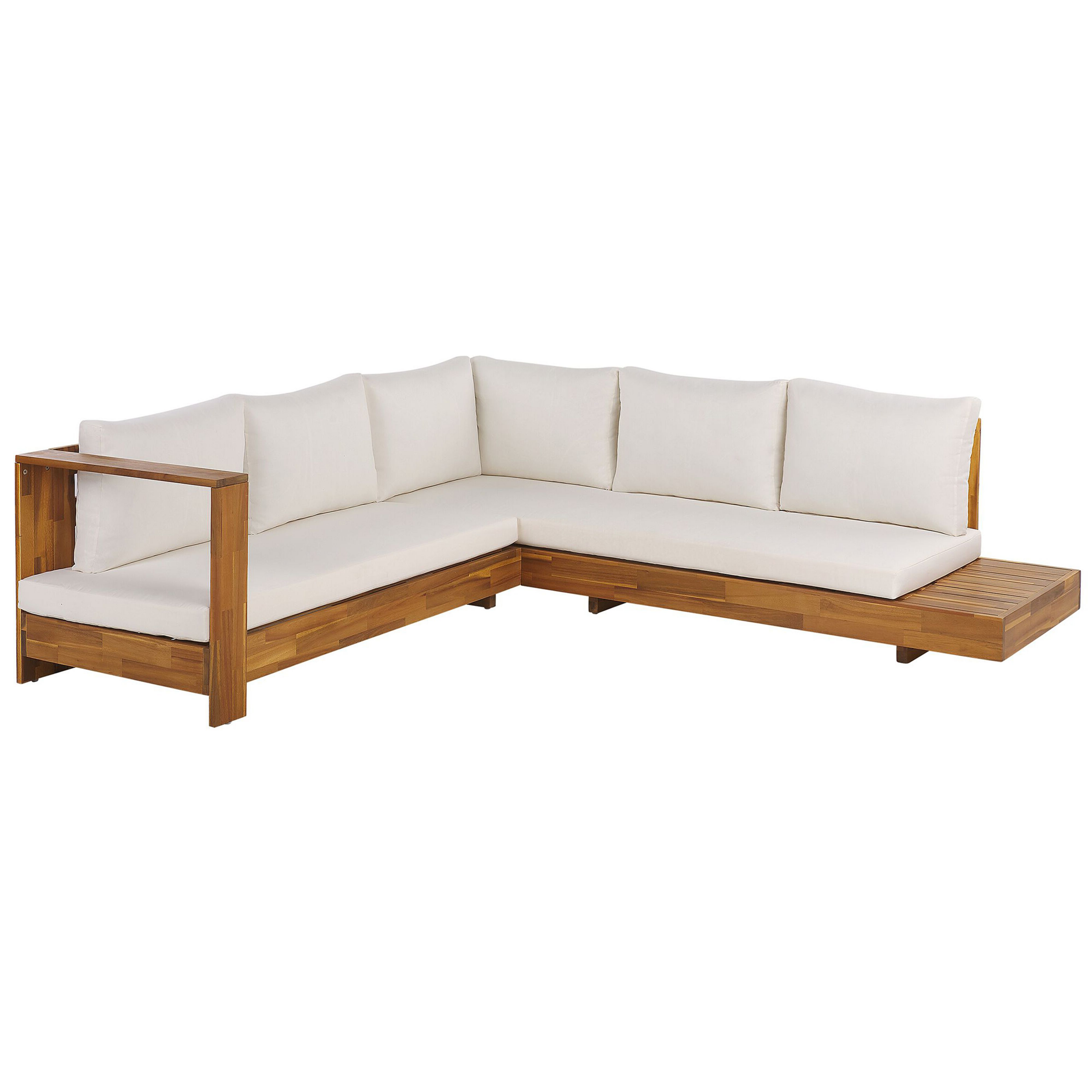 Salon de Jardin Bois Clair et Blanc en Bois d'Acacia Certifié Grand Canapé d'Angle Droit Modulable 5 Places Idéal pour l'Extérieur - Image 4