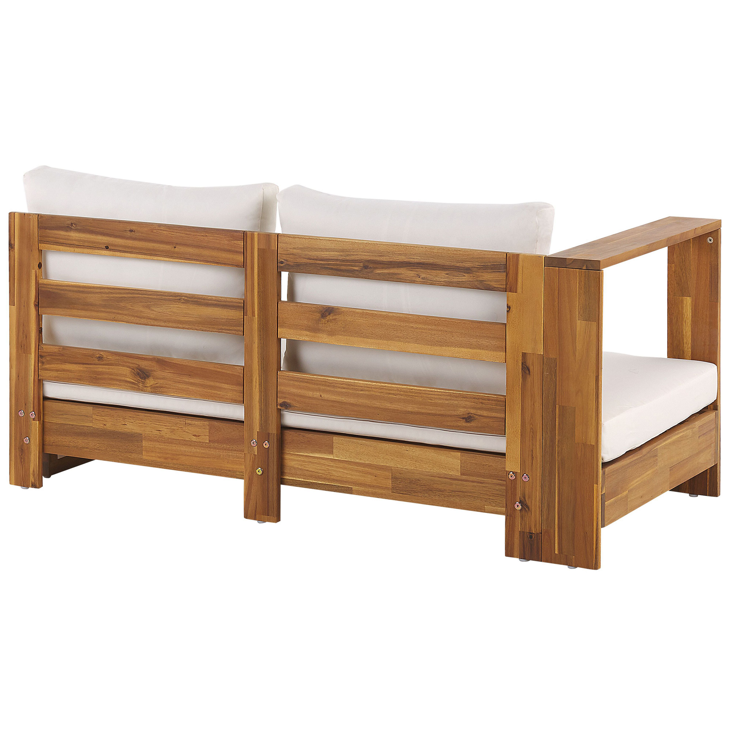 Salon de Jardin Bois Clair et Blanc en Bois d'Acacia Certifié Grand Canapé d'Angle Droit Modulable 5 Places Idéal pour l'Extérieur - Image 8