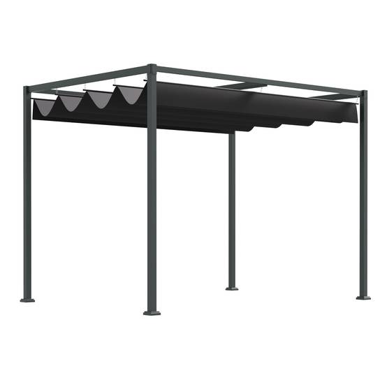 Pergola Tonnelle Métal Jardin Toit Rétractable Coulissant 298x213cm Gris Noir - ComfortXL Outdoor Living - Image 2