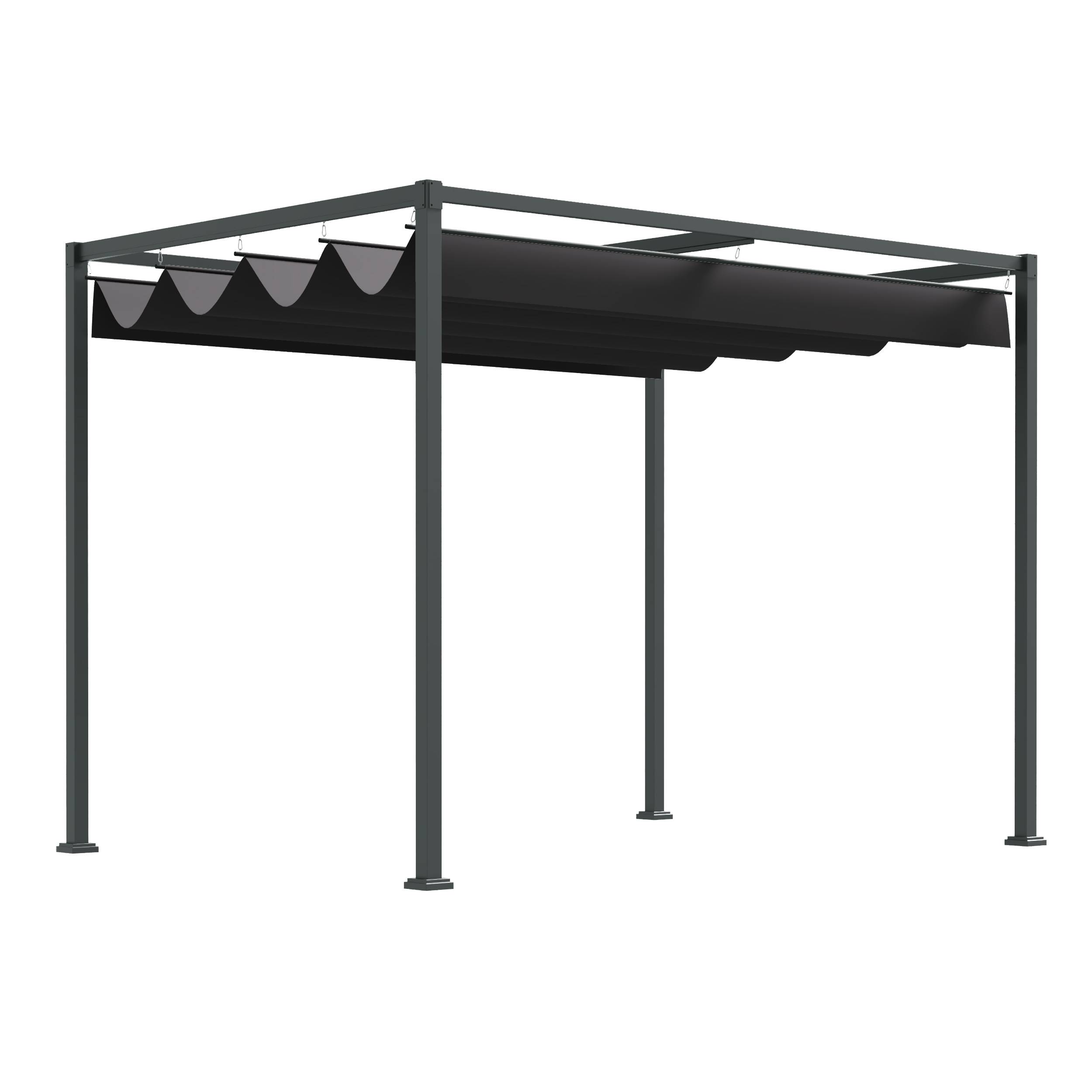 Pergola Tonnelle Métal Jardin Toit Rétractable Coulissant 298x213cm Gris Noir - ComfortXL Outdoor Living - Image 2