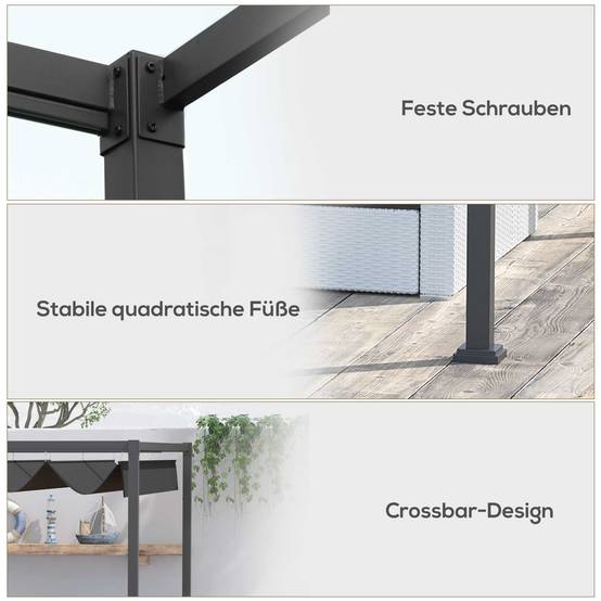 Pergola Tonnelle Métal Jardin Toit Rétractable Coulissant 298x213cm Gris Noir - ComfortXL Outdoor Living - Image 6