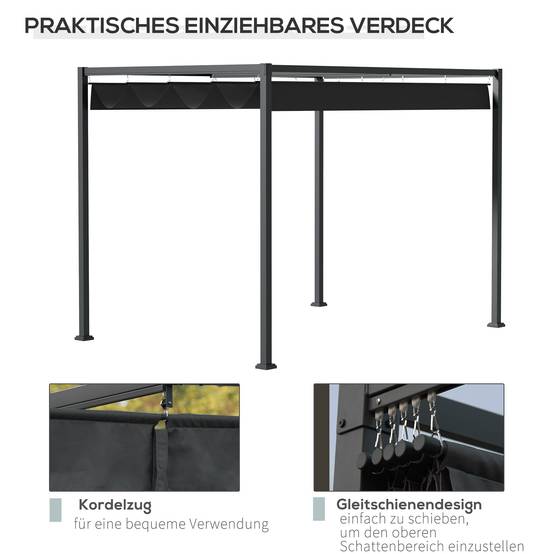 Pergola Tonnelle Métal Jardin Toit Rétractable Coulissant 298x213cm Gris Noir - ComfortXL Outdoor Living - Image 5