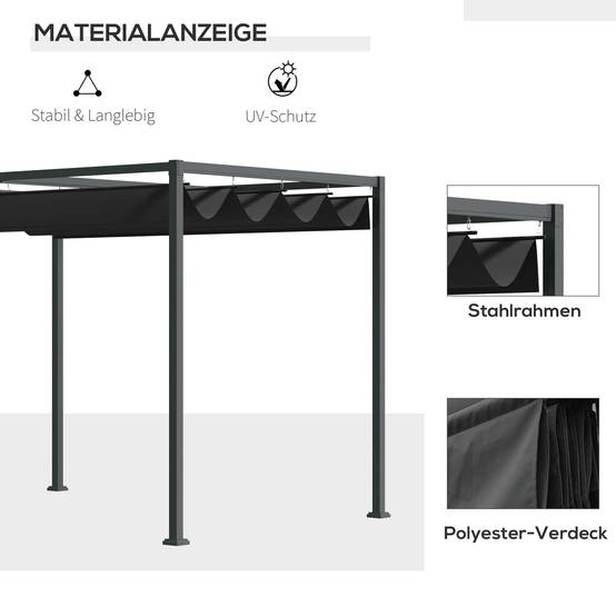Pergola Tonnelle Métal Jardin Toit Rétractable Coulissant 298x213cm Gris Noir - ComfortXL Outdoor Living - Image 4