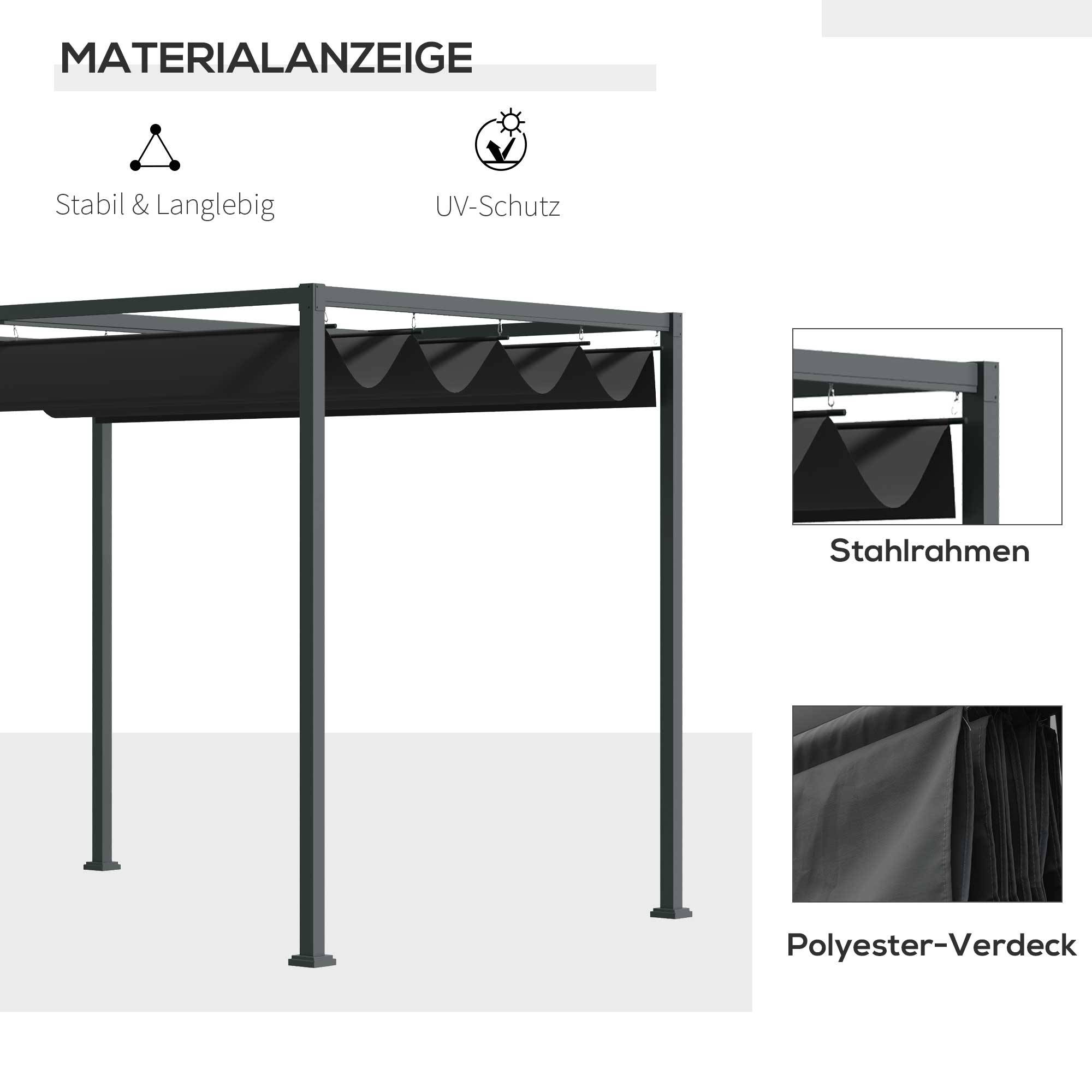 Pergola Tonnelle Métal Jardin Toit Rétractable Coulissant 298x213cm Gris Noir - ComfortXL Outdoor Living - Image 4