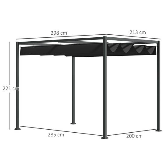 Pergola Tonnelle Métal Jardin Toit Rétractable Coulissant 298x213cm Gris Noir - ComfortXL Outdoor Living - Image 3
