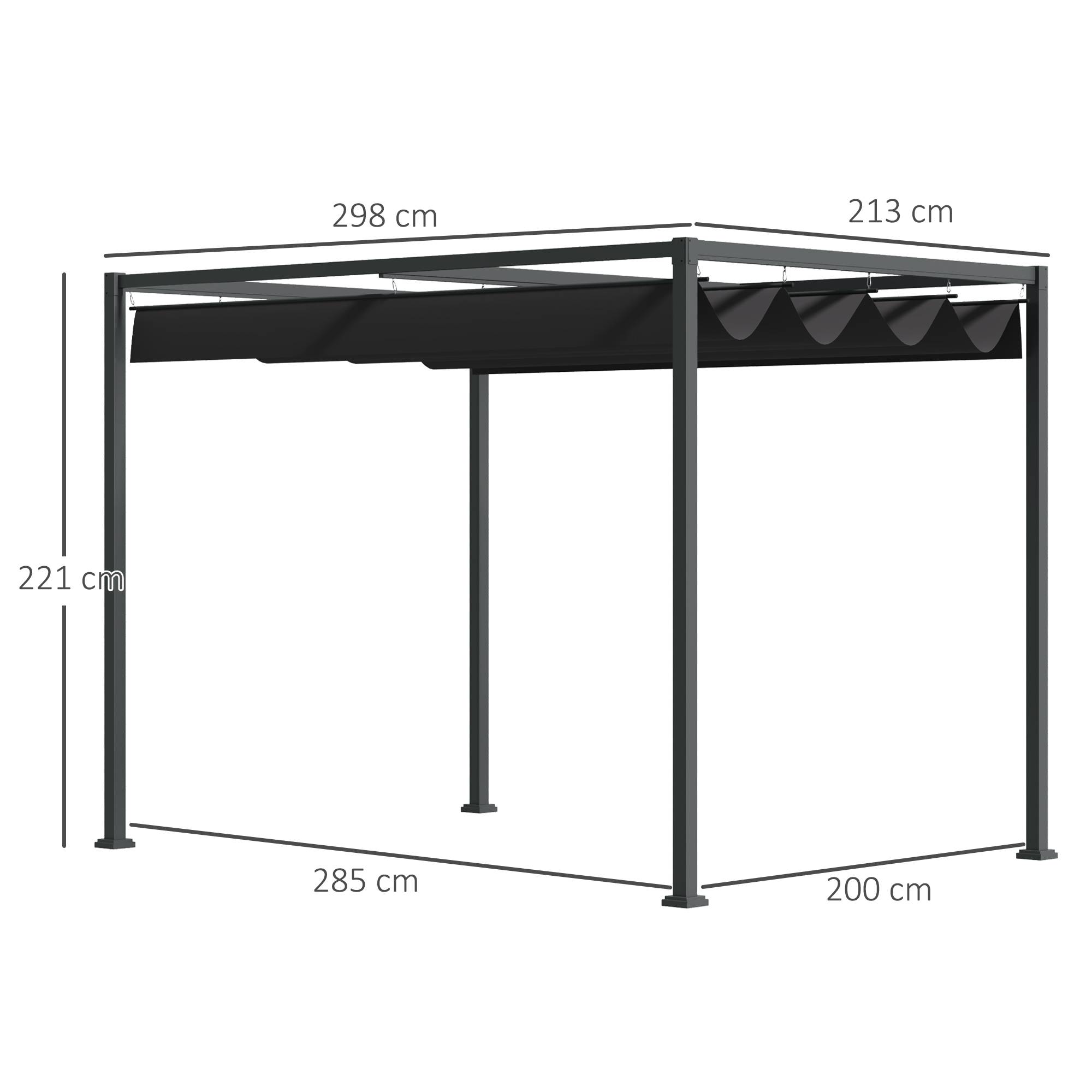 Pergola Tonnelle Métal Jardin Toit Rétractable Coulissant 298x213cm Gris Noir - ComfortXL Outdoor Living - Image 3